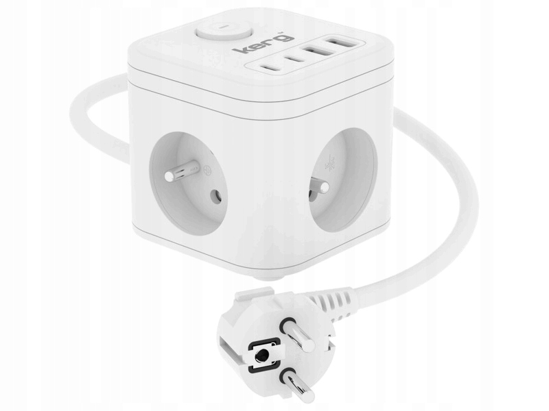 Kostka zasilająca 3-gniazdowa + ładowarka 2xUSB + 2xUSB-C 1,5m 16A/250V
