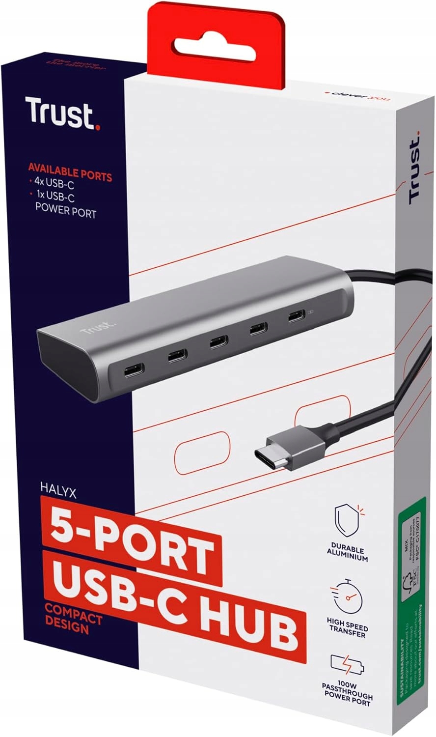 2x Trust 25136 hub Usb-c na 4xUSB-C Pd 100W Rozbočovač 5 portů