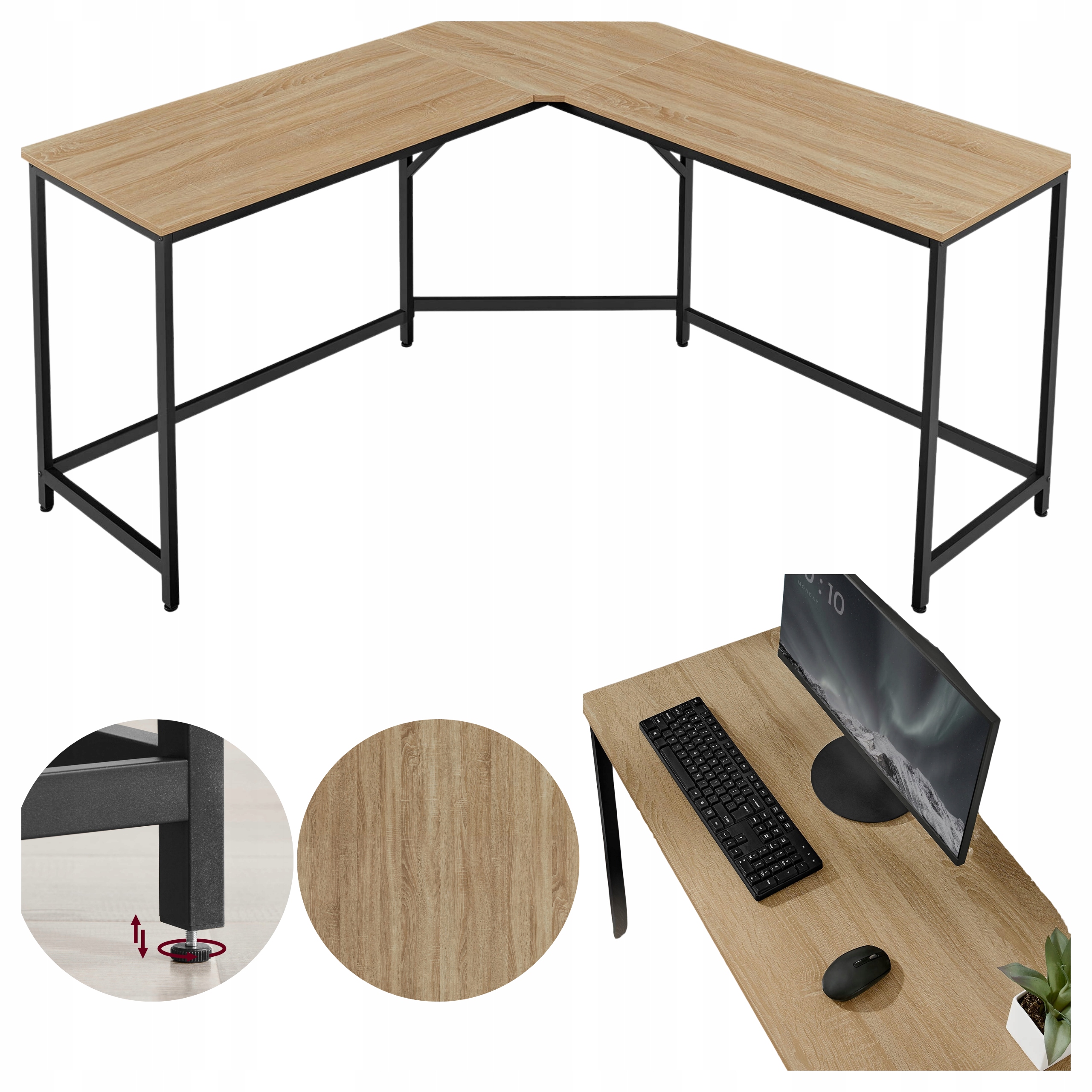 Rohový počítačový stôl kovový Loftový Školský 149x149 cm Dub Sonoma