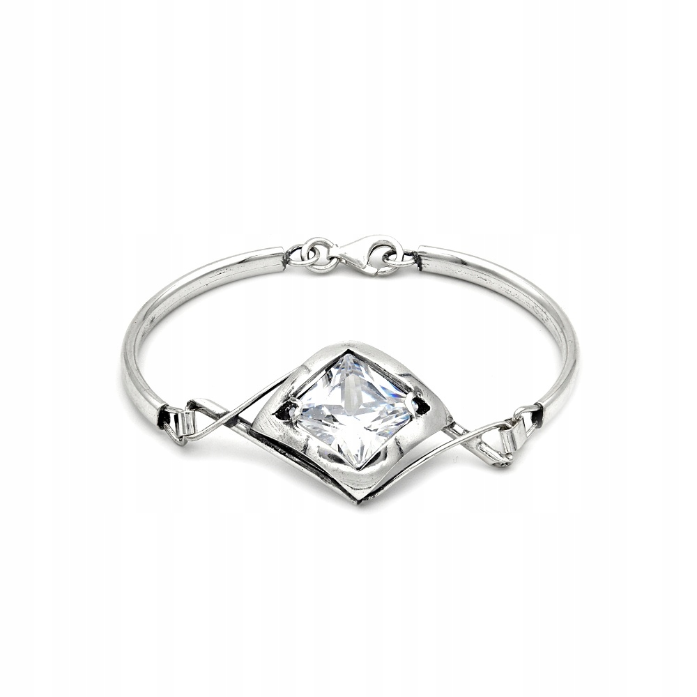 Stříbrný náramek ryzost 925 Pevný náramek se zirkonem pro ni