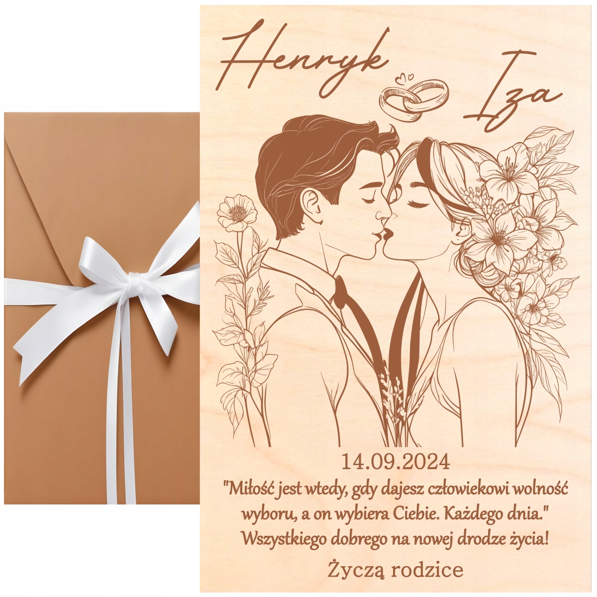 Dárek Na Svatba Pro Mladý Pár Dřevěná Kartička Gravírování Personalizace