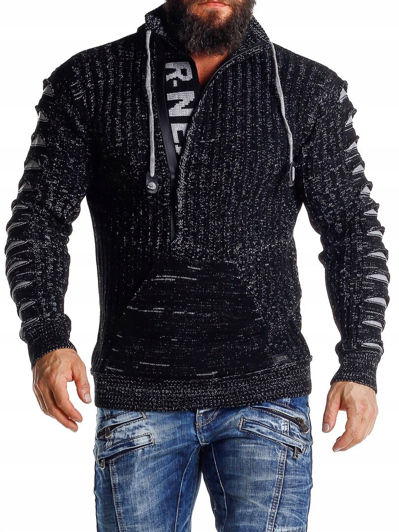 Pánský svetr Se Stojáčkem Tlustý Rolák na zip Černý 3XL