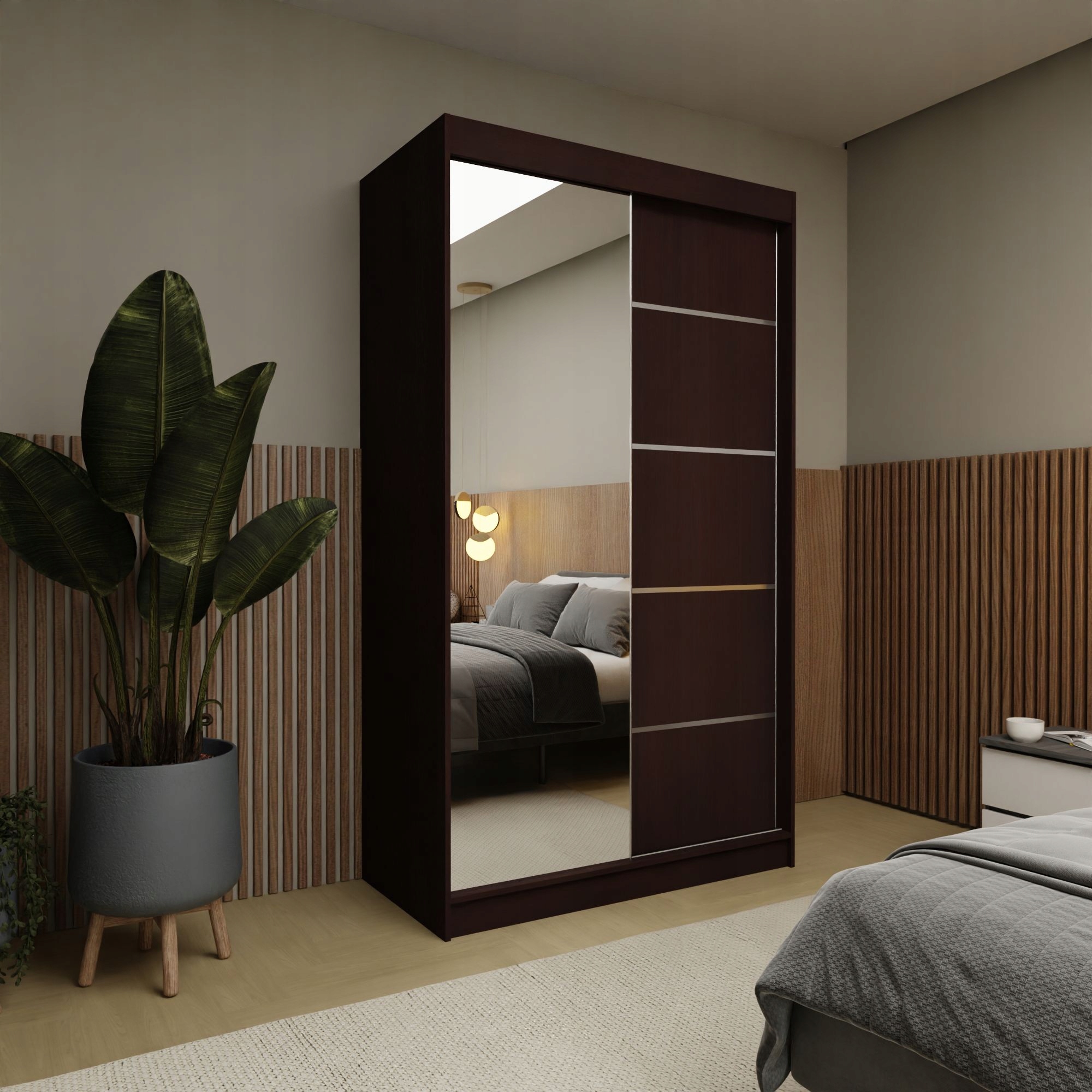 Skříň Mirella 120 cm se zrcadlem Zásuvky Skříň Dvoudveřová Wenge
