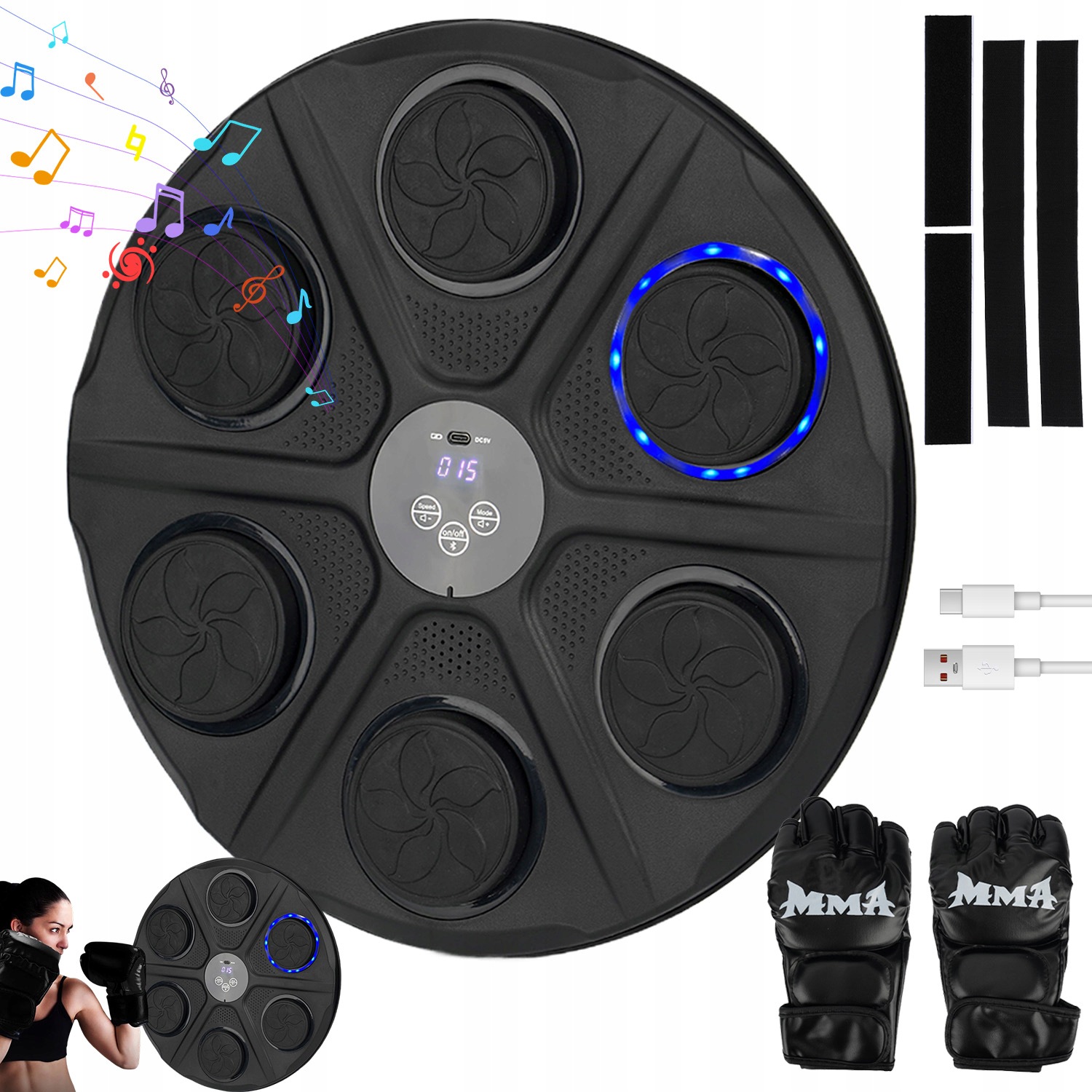 Hudberní Boxovací Terč S Bluetooth, 12 Rychlostí, 12 Režimů Rukavice