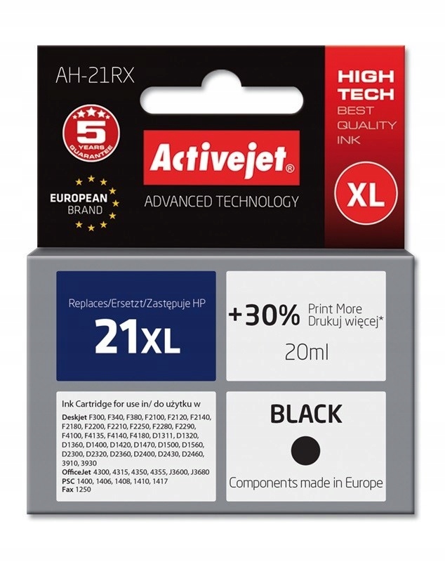 Activejet AH-21RX Tusz (zamiennik Hp 21XL C9351A Premium 20 ml czarny)