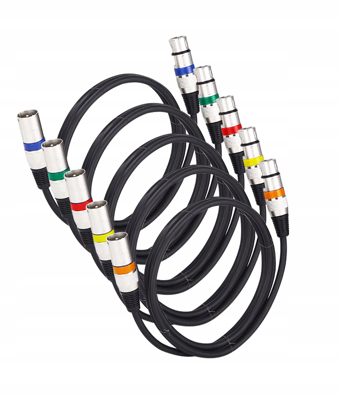 Permust 5 Mikrofonních Kabelů Xlr 3-PIN, Vícebarevné, Samec Na Samici