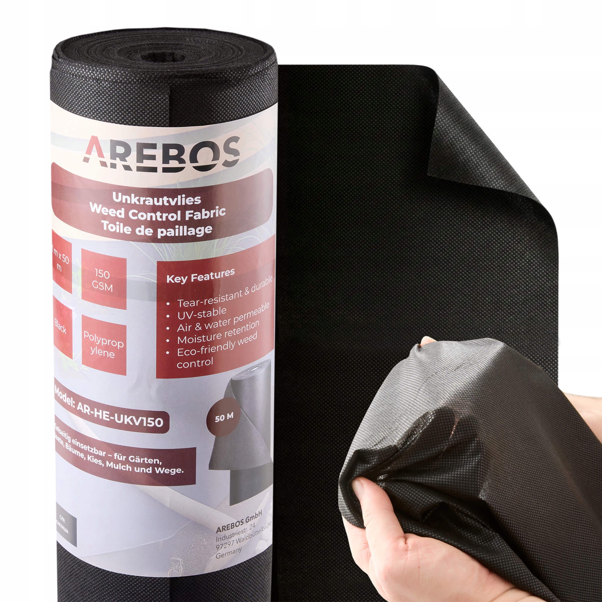 Arebos Agrotextilie 150 g/m2 Pp Geotextilie zahradní 1 x 50 m, 150 g/m²