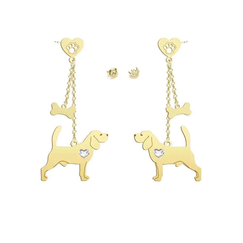 Náušnice Zlaté s pejskem Beagle 925 Šperky Věnování Žena Gravírování Bonus