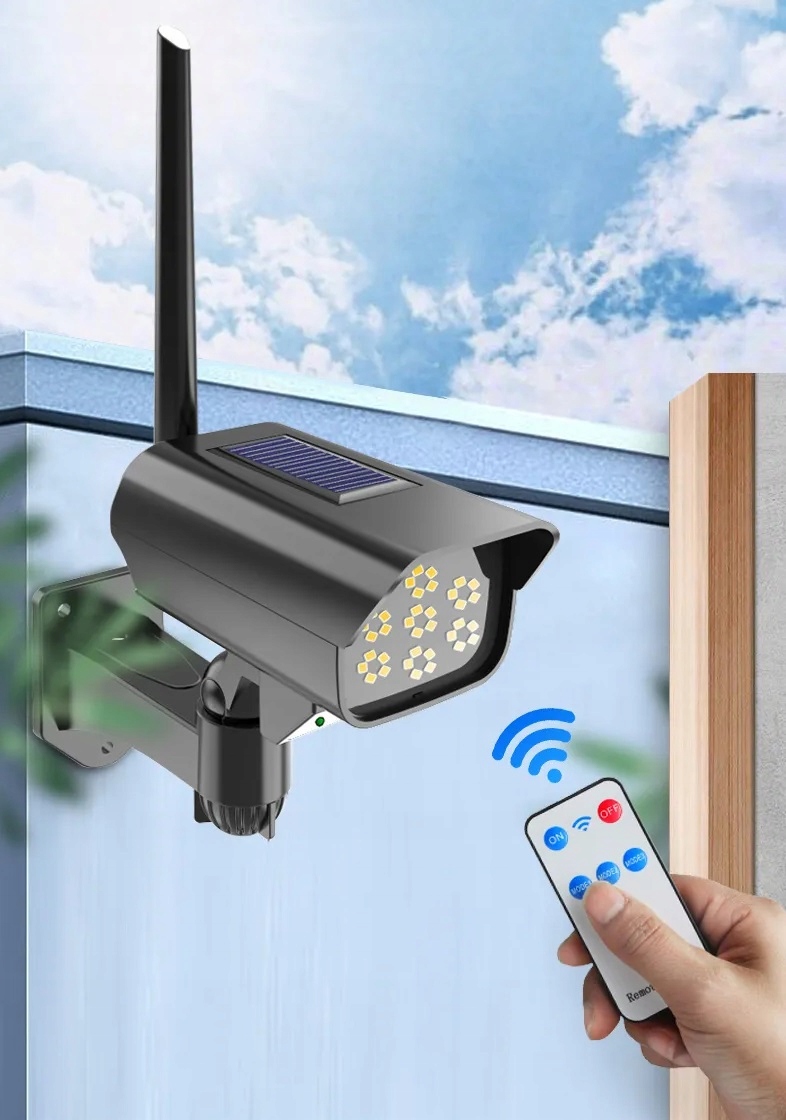 ATRAPA KAMERY MONITORINGU LAMPA SOLARNA Z CZUJNIKIEM RUCHU LED ZASIĘG 2w1 Stopień ochrony IP IP44