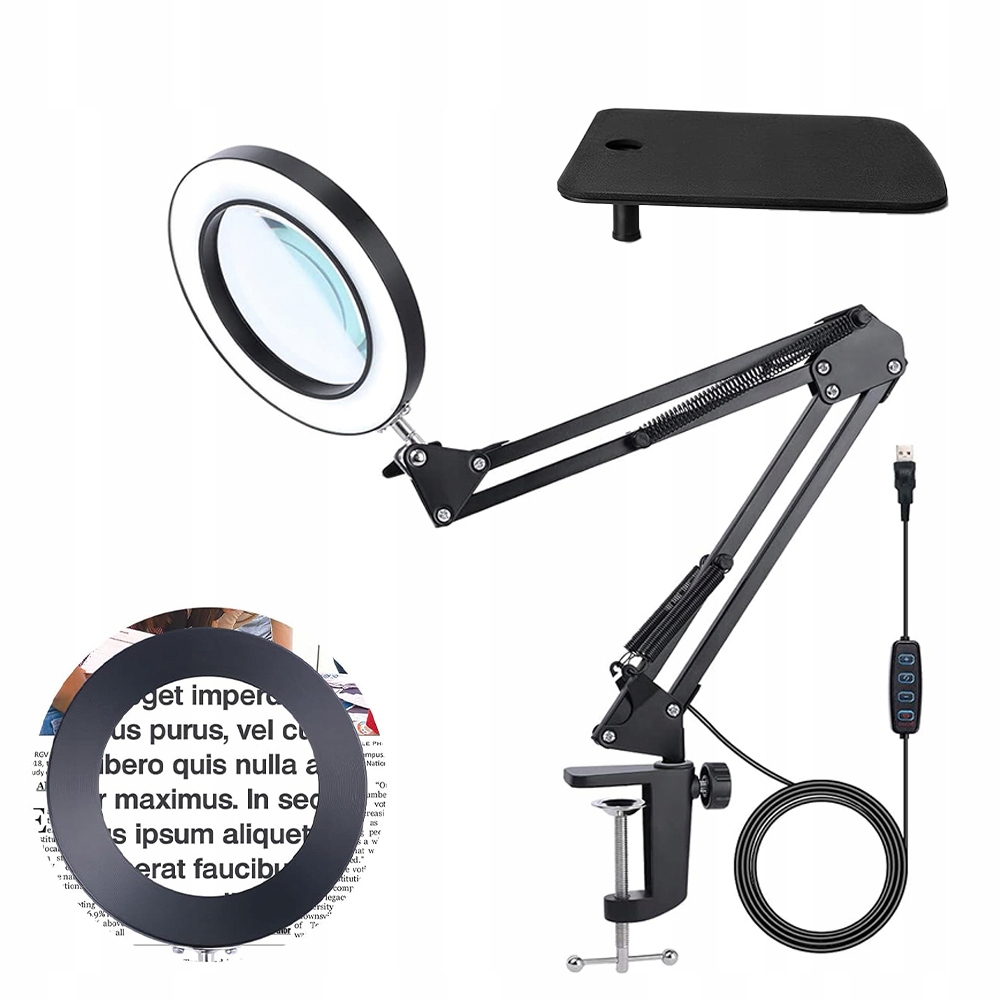 Led Stolní Lupa S Velkou Základnou A Svorkou, 8 X 72 Diod, 3 Barvy Světla