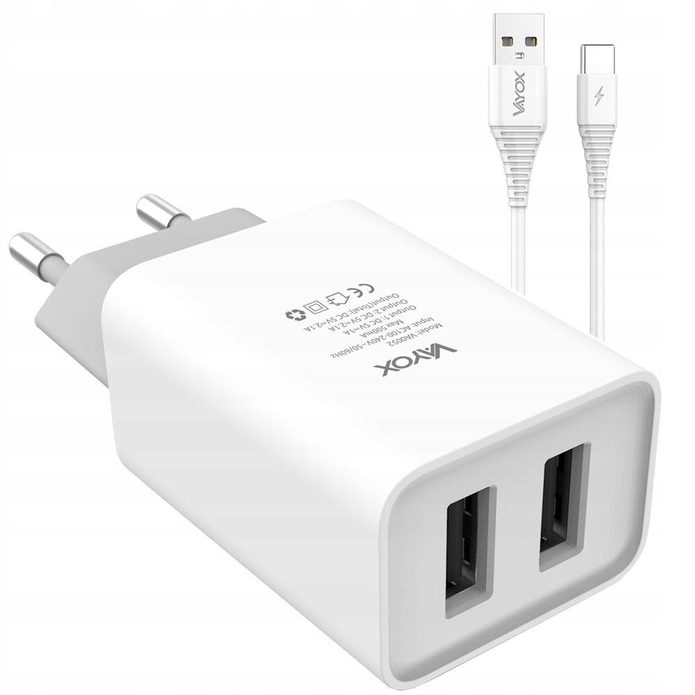 

Ładowarka Sieciowa 2x Usb Kabel Usb Typu C Vayox