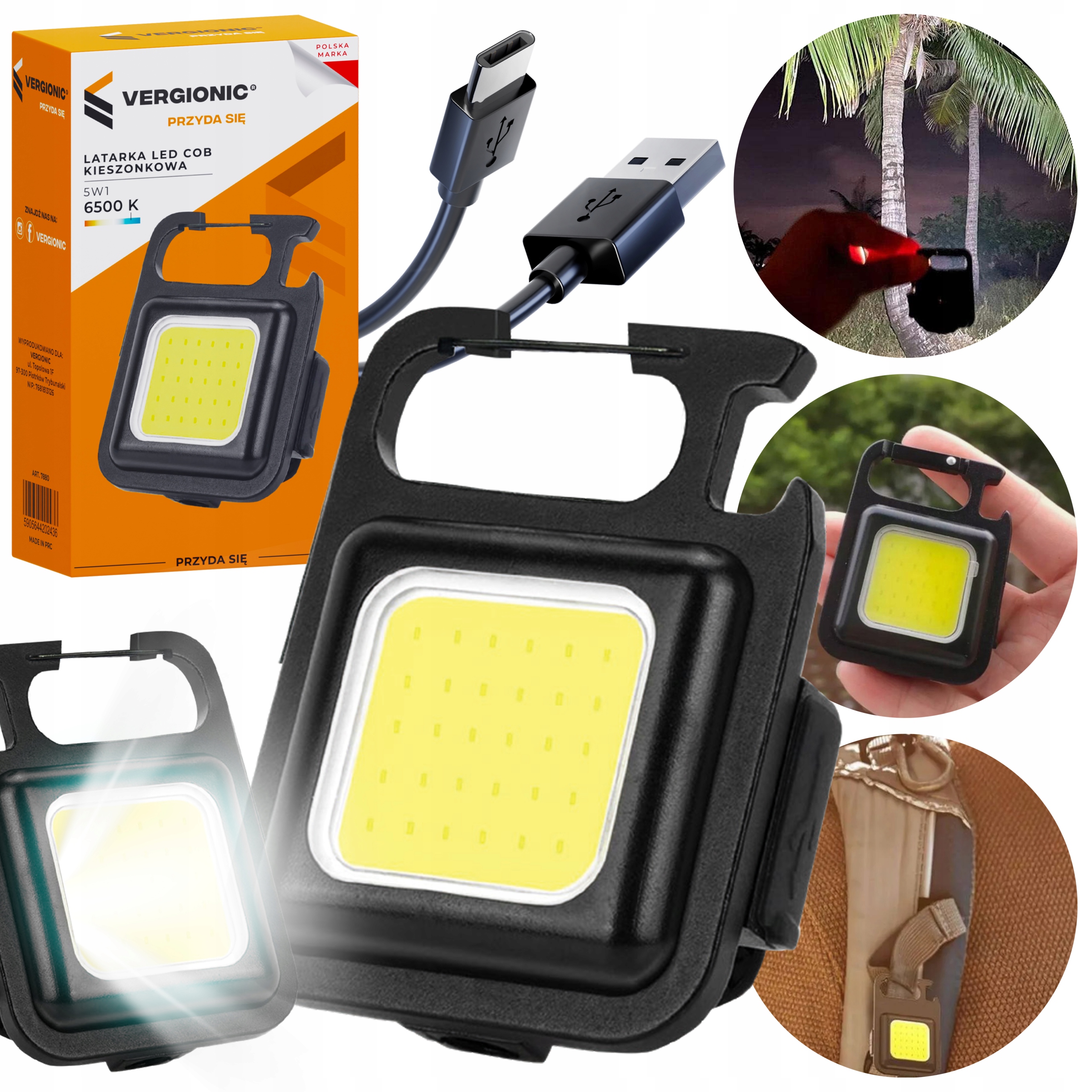 LATARKA LED COB KIESZONKOWA WIELOFUNKCYJNA OTWIERACZ MAGNES BRELOK KLUCZY