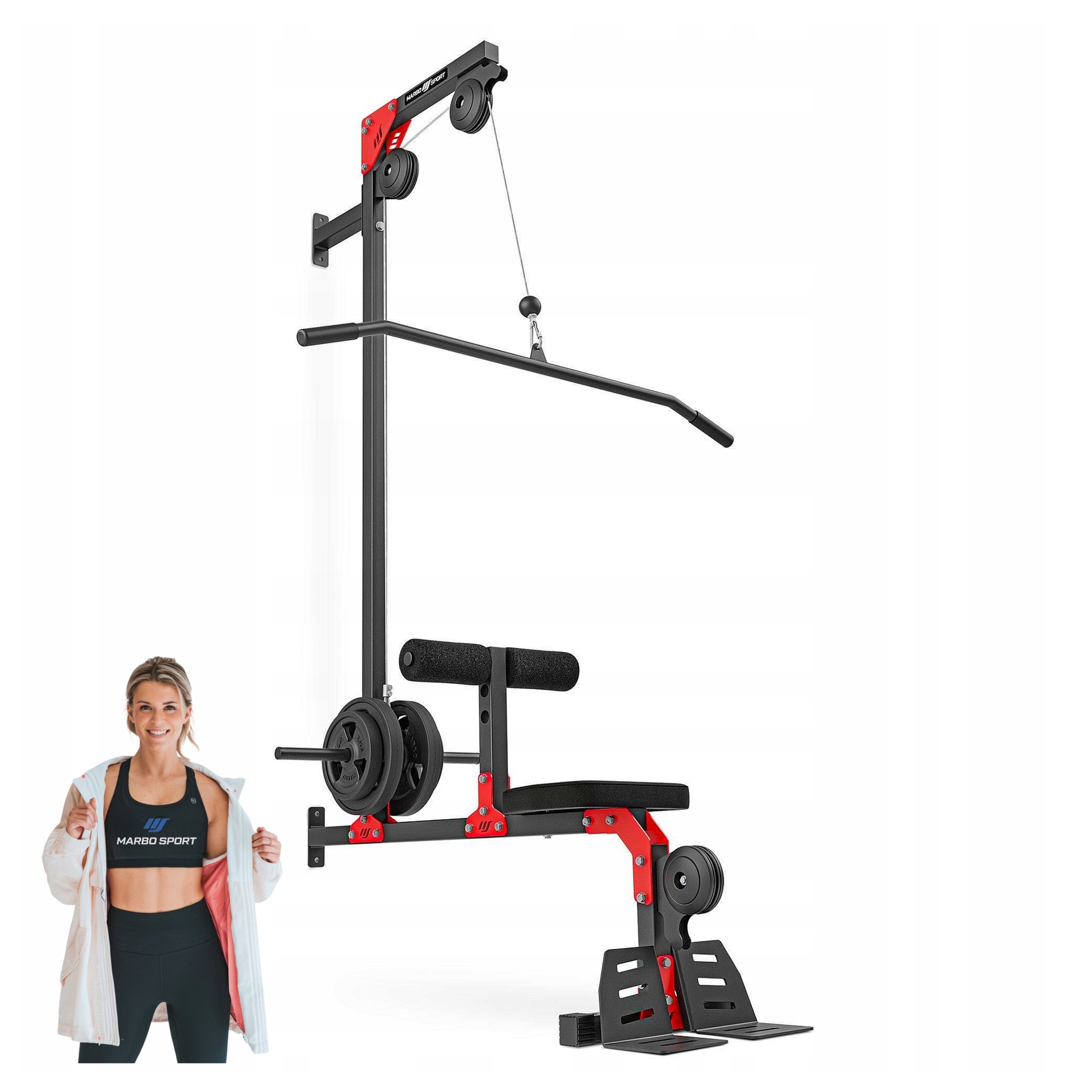 Závěsná posilovací kladka s atlasovým sedadlem, posilovna, cvičení Marbo Sport