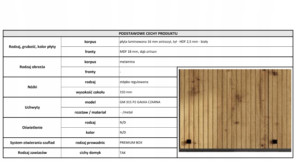 Szafka kuchenna do zabudowy lodówki VIVA lamele Kolor frontów dąb artisan
