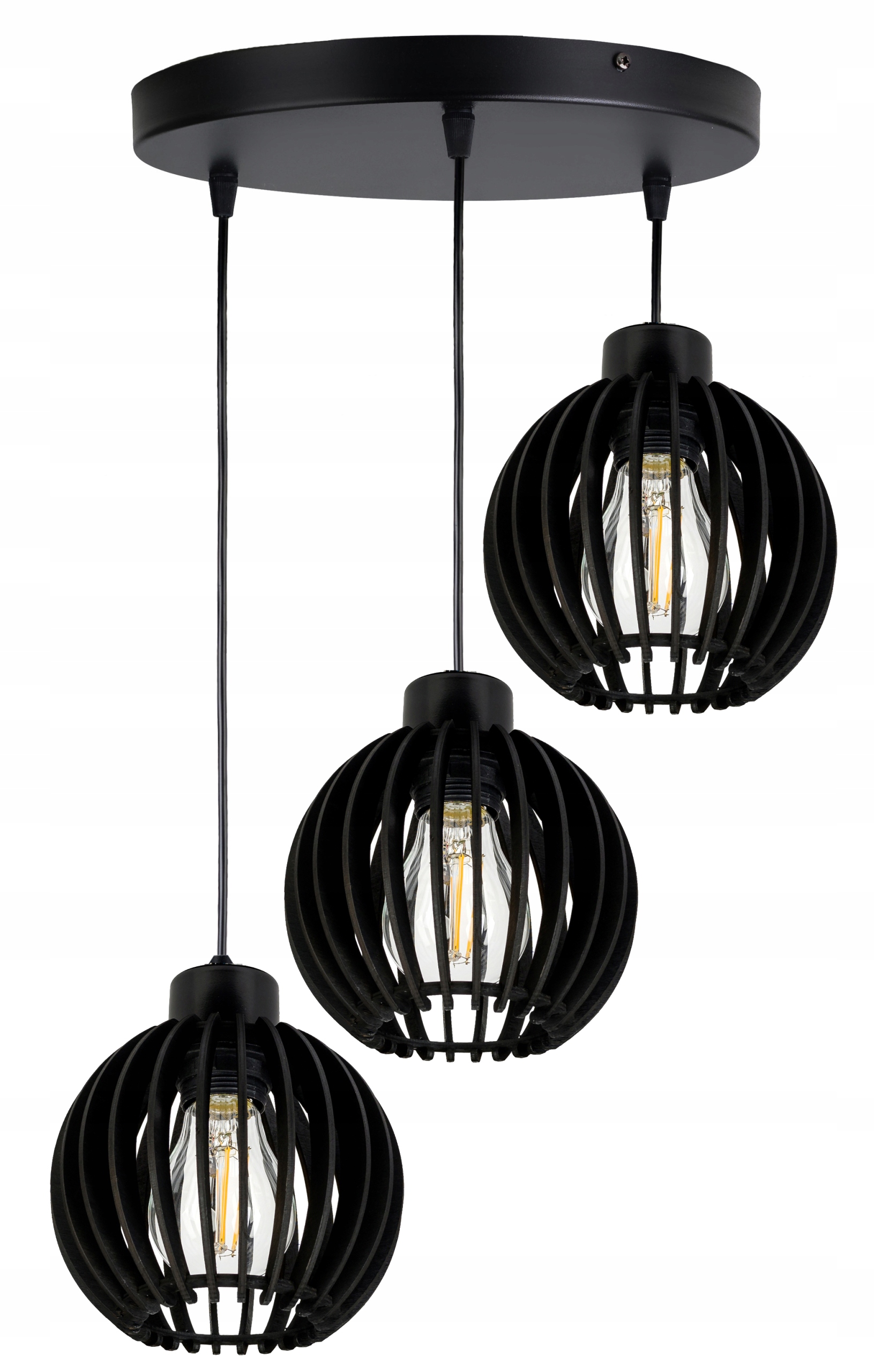 Černá závěsná lampa Zwis stropní lustr Loft stínidlo Dřevo kulička 3