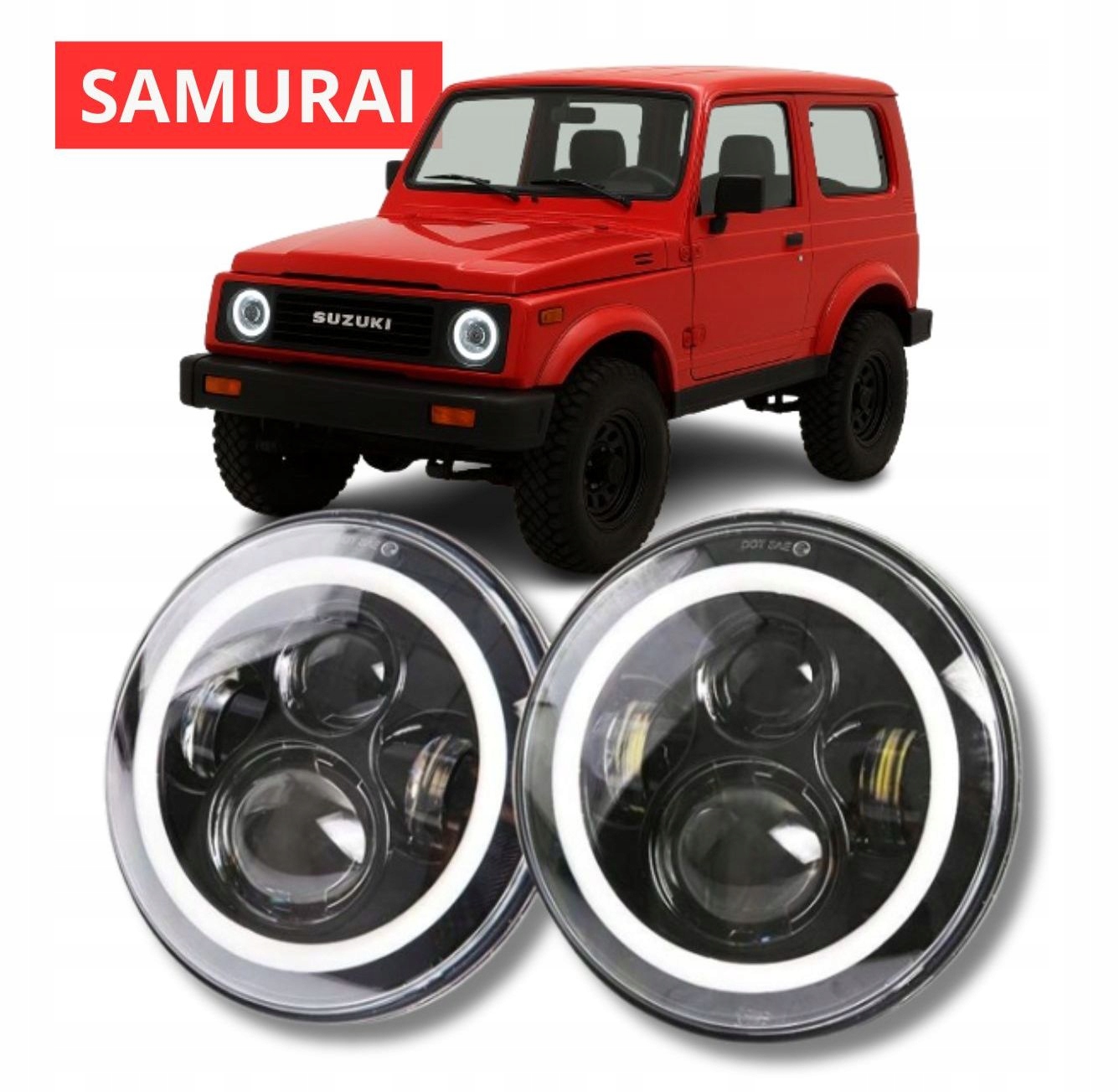 Suzuki Samurai lampy LED 7'' ringi lampy Angel Eyes dzienne DRL homologacja