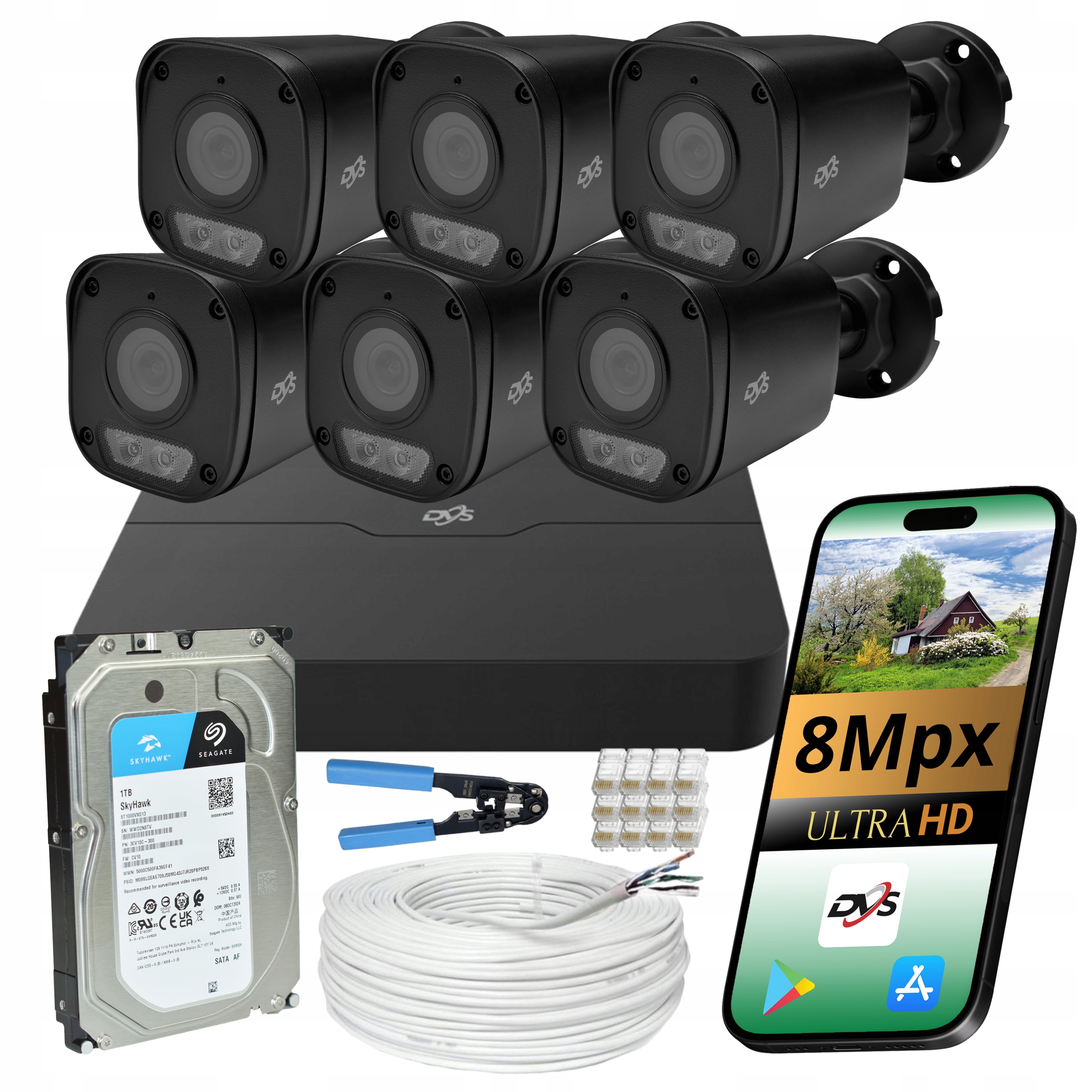 Systém 6 Kamer Ip Sada Pro Monitorování Domu Kamera 4K Poe Ir Led Disk 1TB