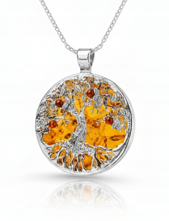 Stříbrný Přívěsek Strom Života S Jantarovou