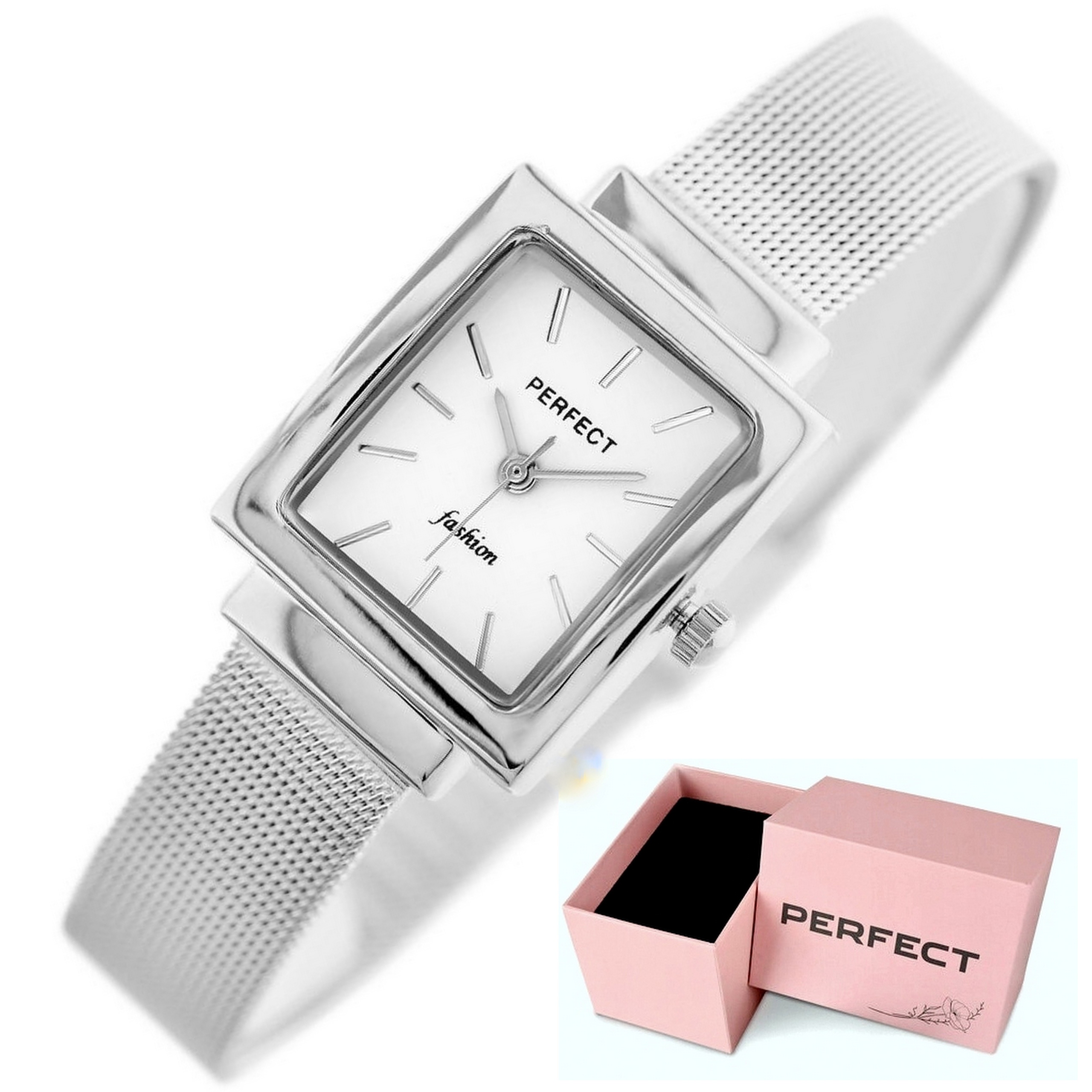 Zegarek Damski Perfect Antica bransoleta mesh +box +grawer prostokątny