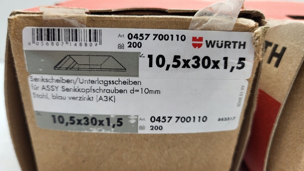 NOWA PODKŁADKA STAL OCYNKOWANA WURTH 0457700110 10,5x30x1,5 200SZT GWR