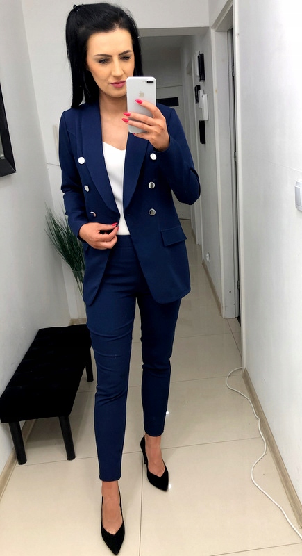 Damski Garnitur Garnitury Damskie Komplet marynarka spodnie Granatowy 3XL Rozmiar 3XL