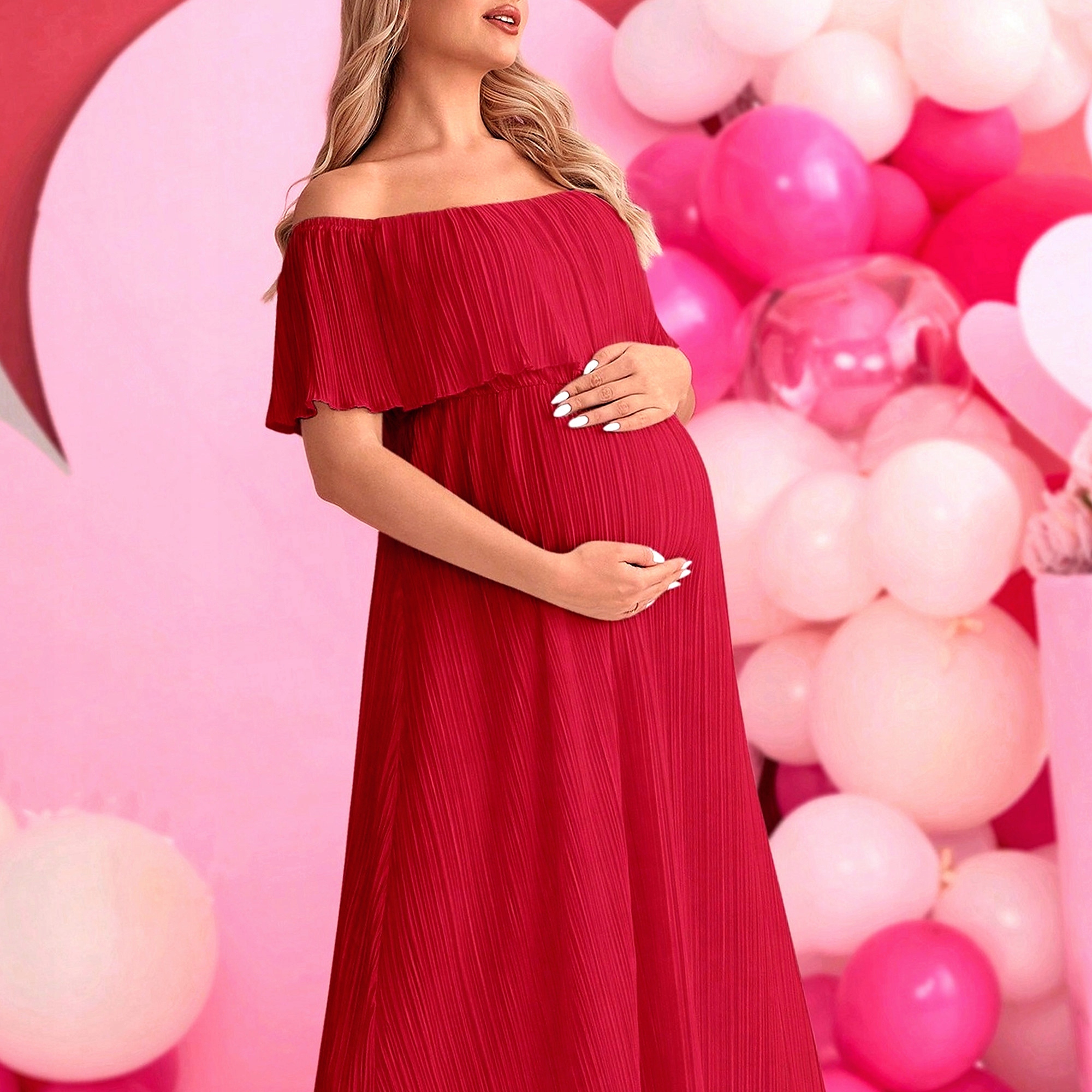 Šaty Odkryté Ram. Těhotenské Balové S Plisé Červená S 36