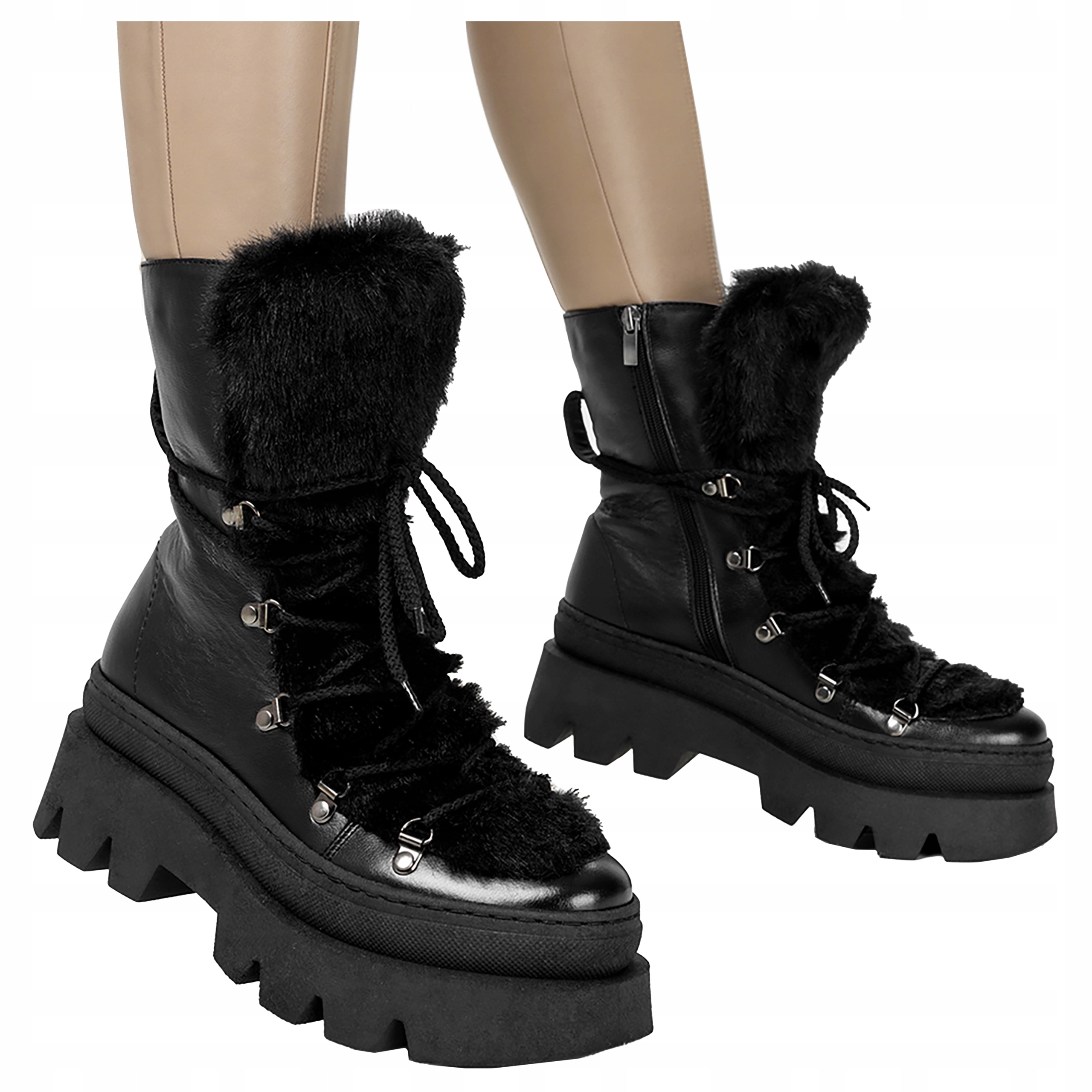 Černé Sněhule Kotníkové Boty s kožešinou Pohodlné Platforma vel. 38