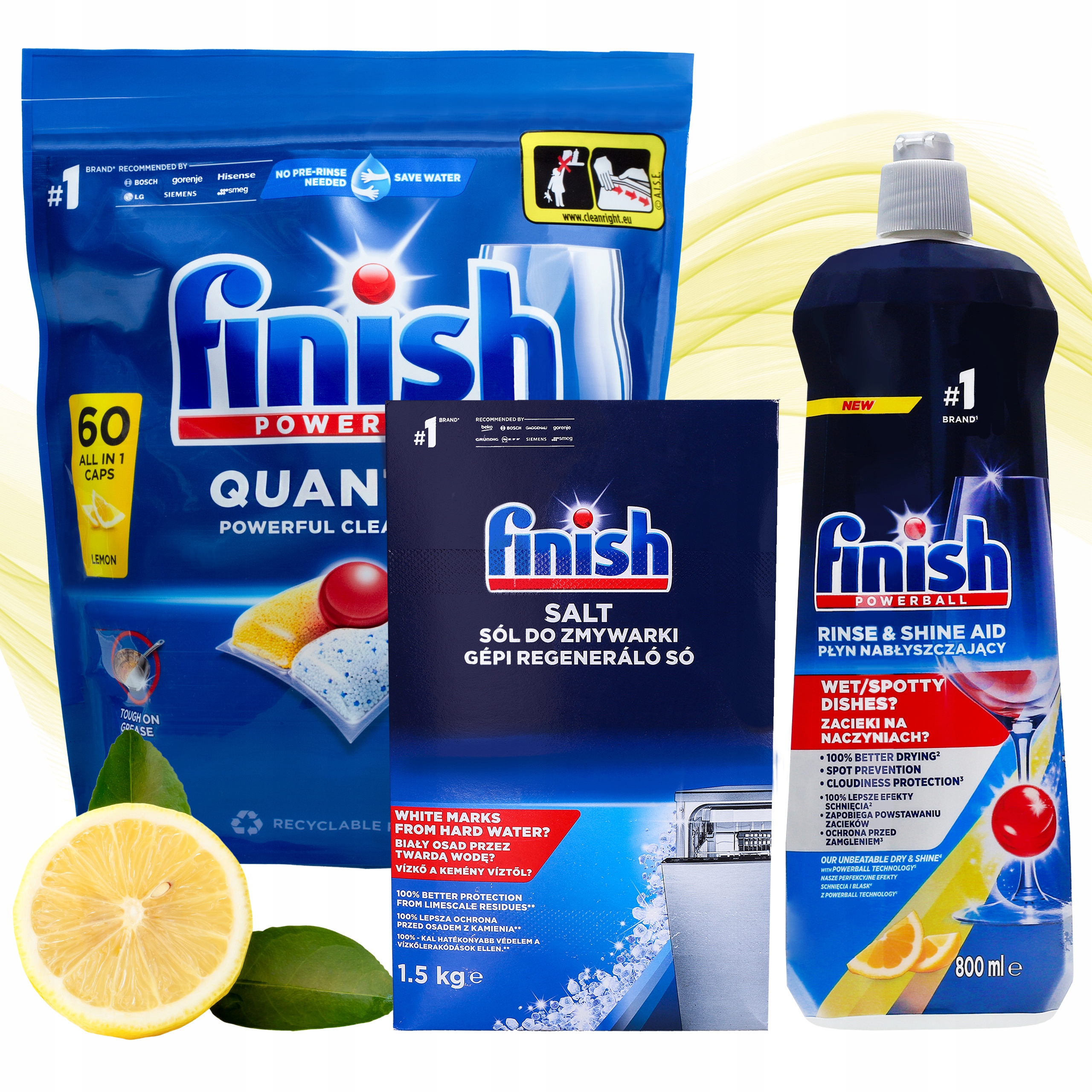 Levně Finish Sada na mytí nádobí Leštidlo Kapsle Quantum All-in-1 60ks Sůl