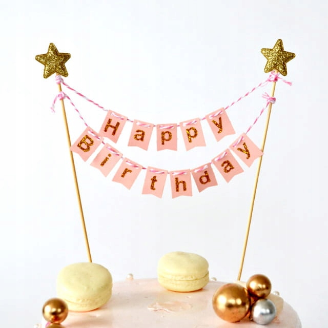 

Topper Girlanda Happy Birthday Różowy