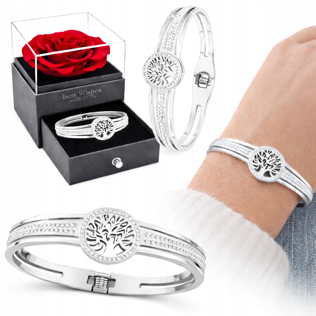 Bransoletka Srebrna Damska Włoska Drzewko Życia Szczęścia 18-21cm