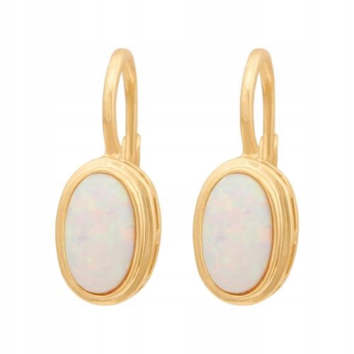 Zlaté náušnice 585 Oválné bílé opály na anglické zapínání 2.95g dárek