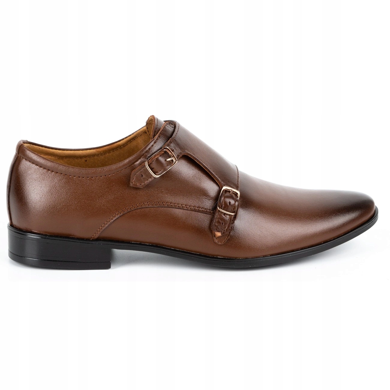 Skórzane buty wizytowe Monki 287LU brązowe zapinane klamrami 46