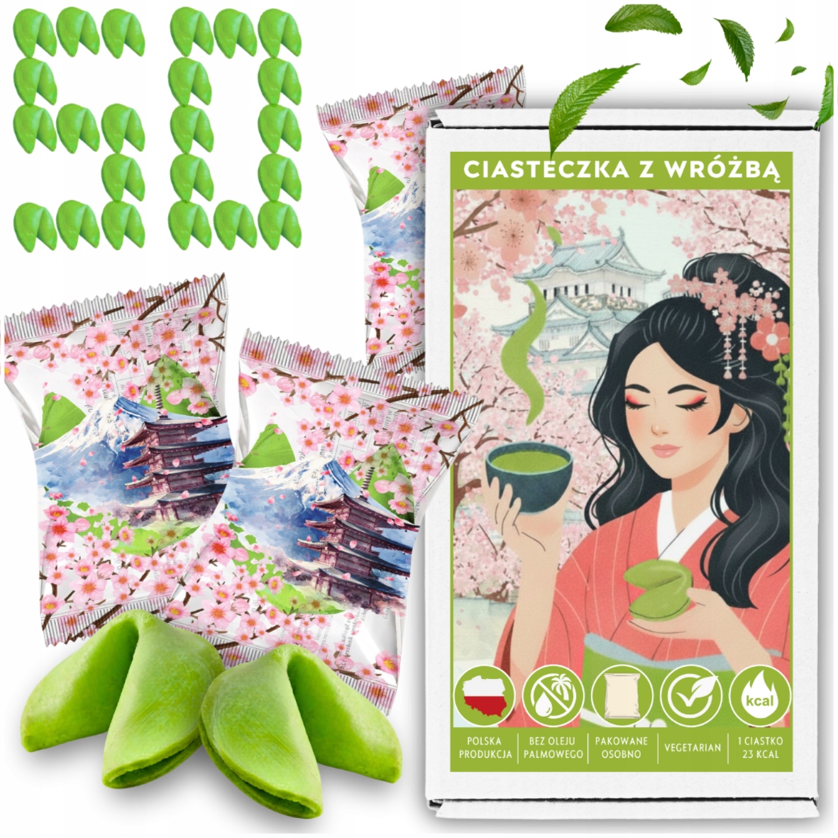 Ciasteczka z Wróżbą Uniwersalne Matcha Zielona Herbata Upominek x50