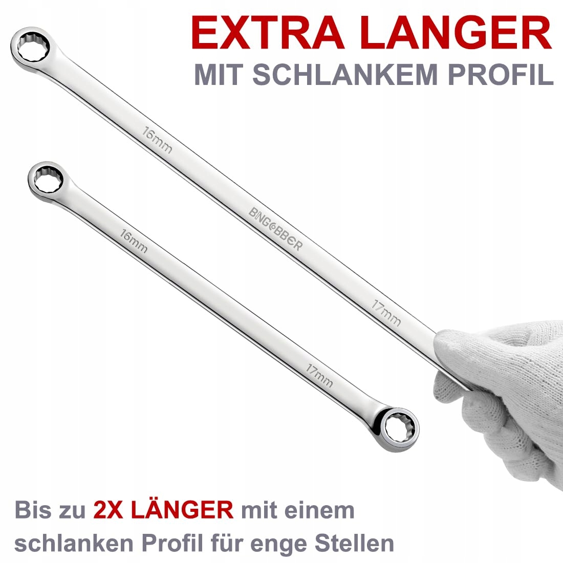 BINGCOBBER Zestaw Kluczy Płasko-Oczkowych 8 Sztuk Długie Klucze 8mm-24mm — miniatura 5