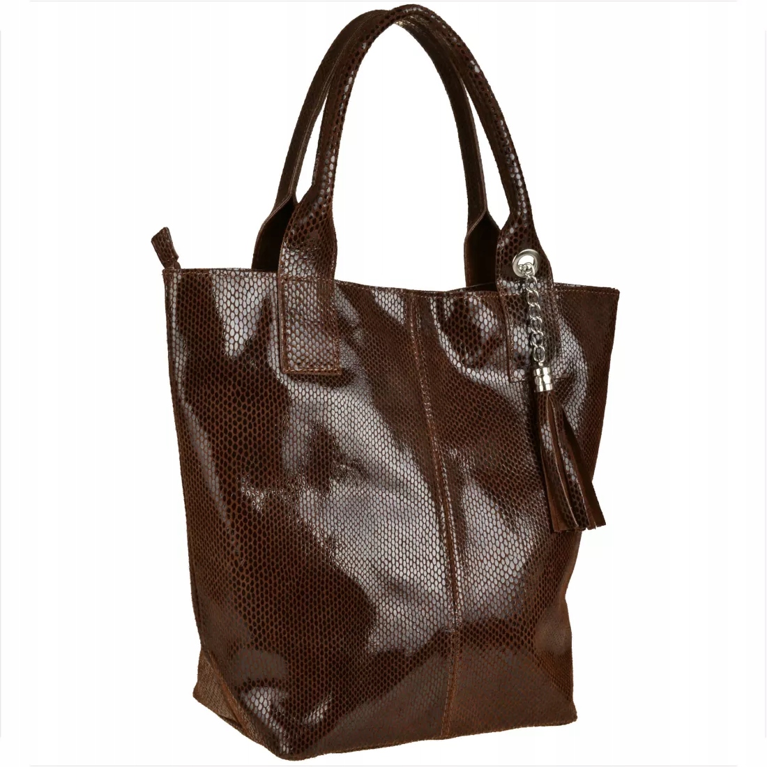Bronzová čokoláda kožená shopper kabelka s leskem XL