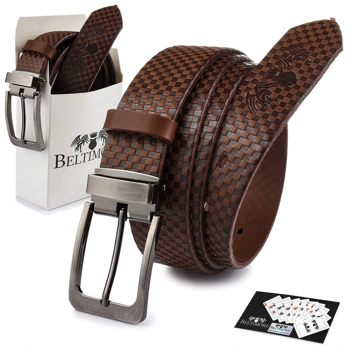 

Pasek skórzany męski spodni kratka brąz Beltimore