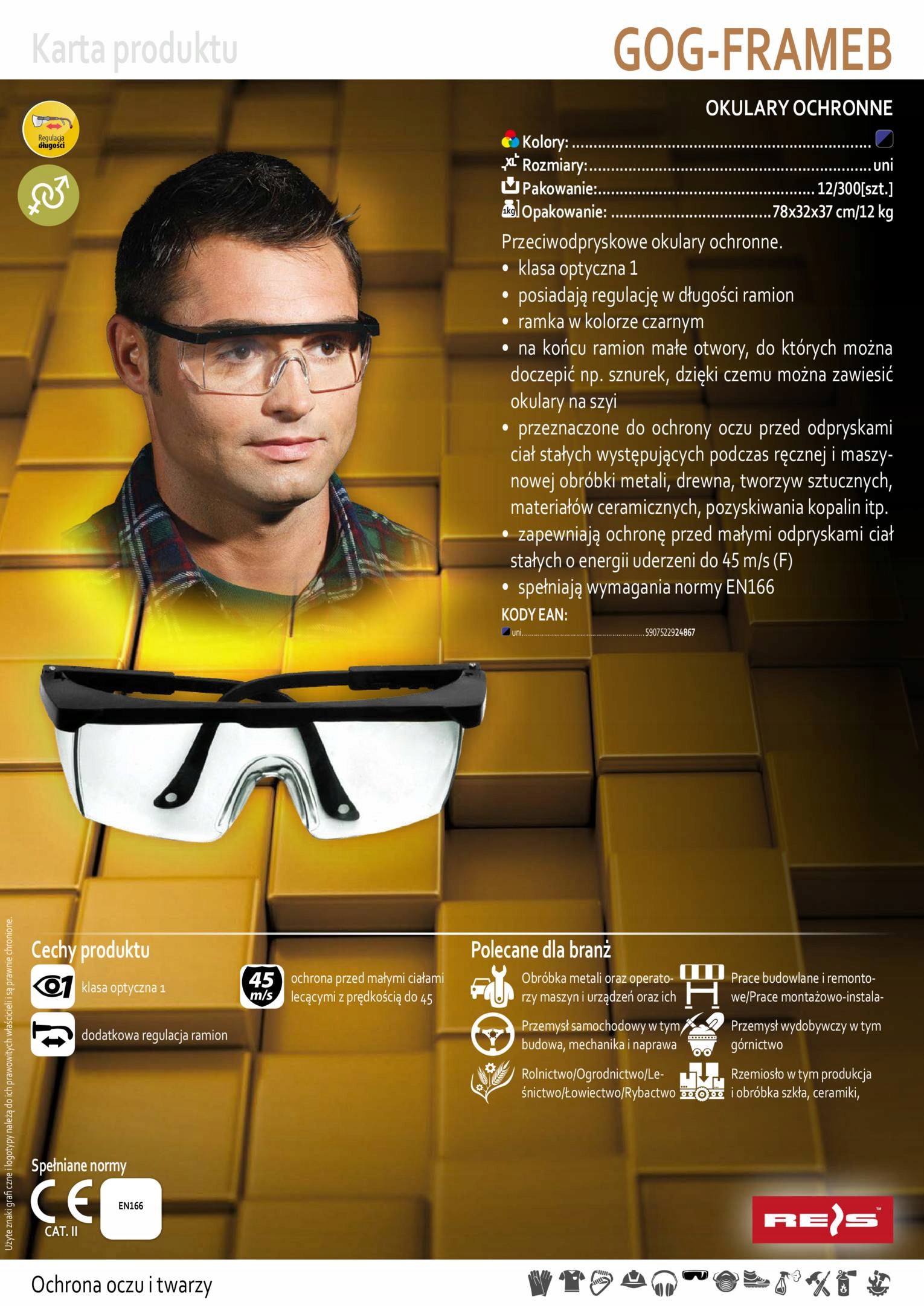 OKULARY OCHRONNE POLIWĘGLAN GOGLE BEZBARWNE BHP Typ przeciwodpryskowe