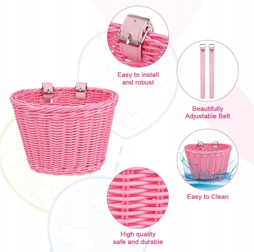 KOSZYK ROWEROWY DLA DZIEWCZYNEK AKCESORIA DO ROWERU RÓŻOWE + NAKLEJKI 30x Głębokość produktu 24 cm