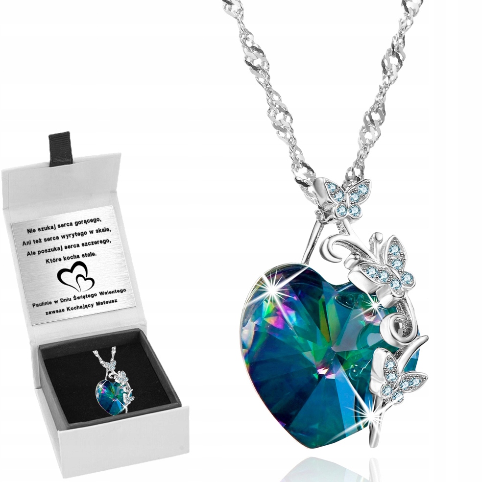 

Naszyjnik Srebrny Rodowany Topaz Serce 925 Grawer