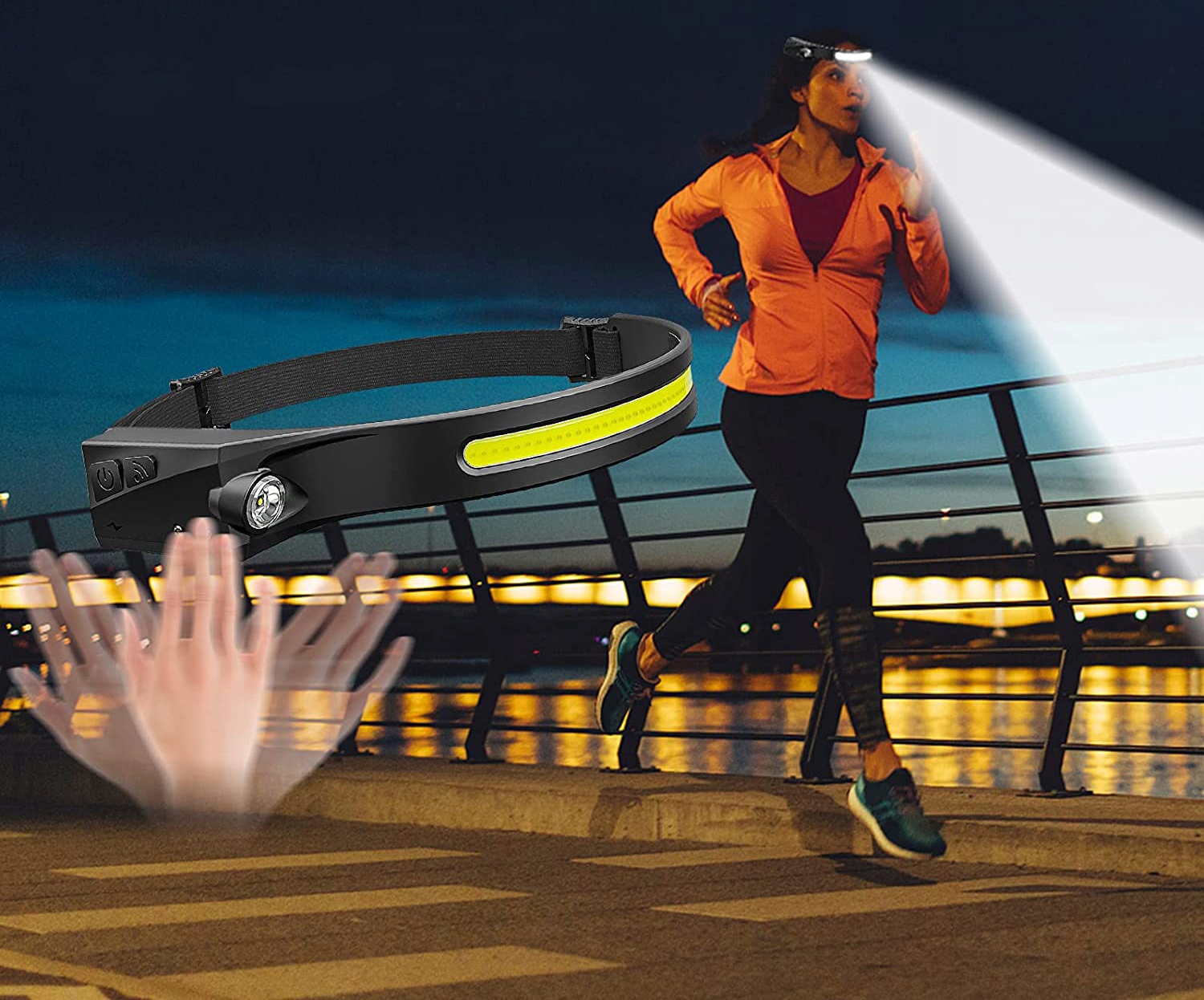 LATARKA Lampka CZOŁOWA WODOODPORNA CZUJNIK RUCHU PASKI LED CZOŁÓWKA Waga produktu z opakowaniem jednostkowym 0.2 kg