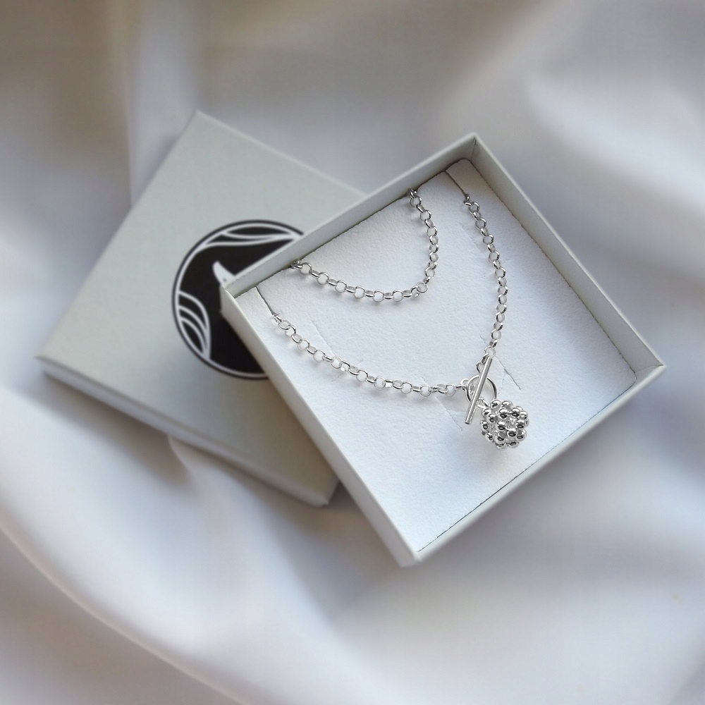 Náhrdelník řetízek s kuličkou, stříbrný, rhodiovaný