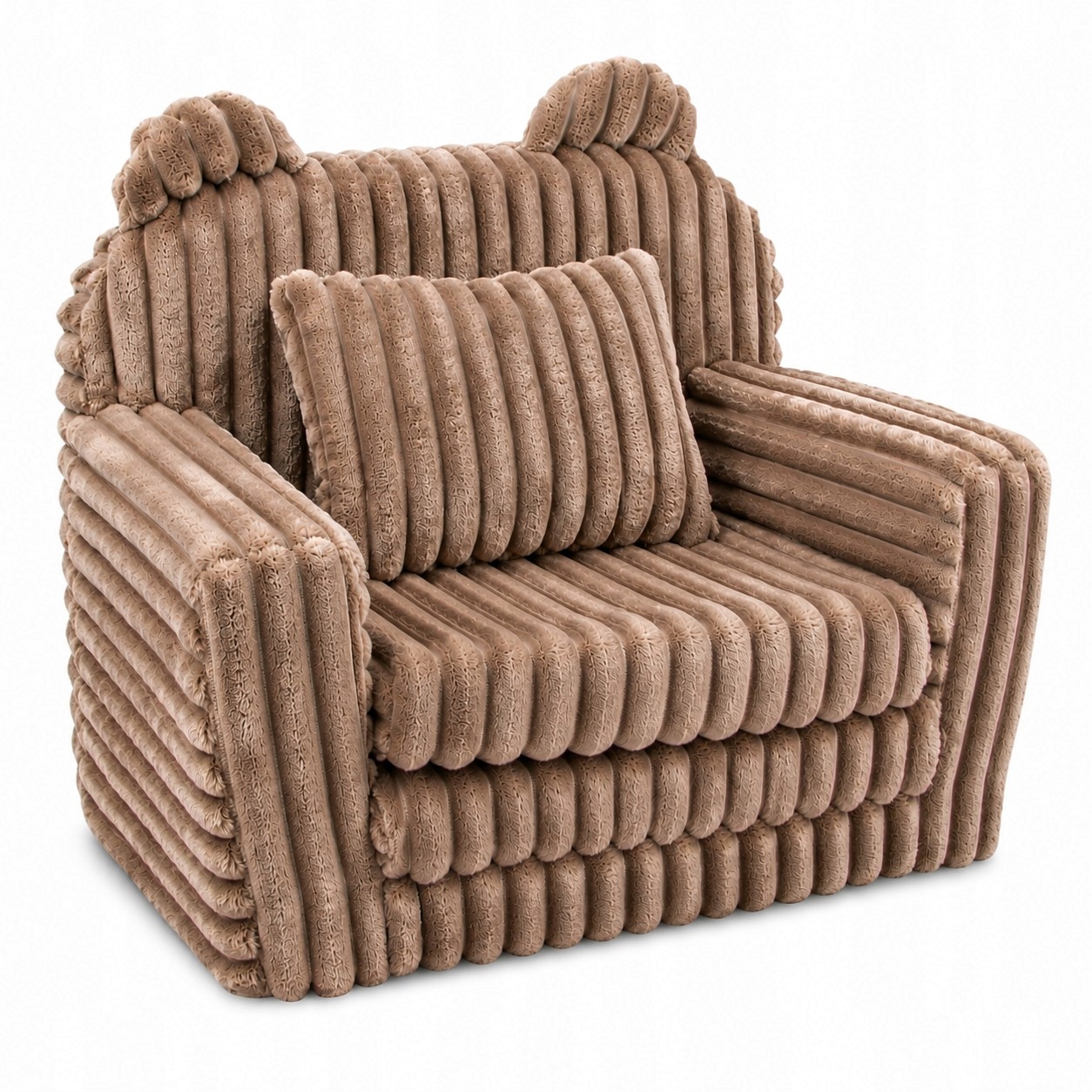 Fotel dla Dziecka Rozkładany Sofa Pluszak Uszka Karmelowy Wielofunkcyjny