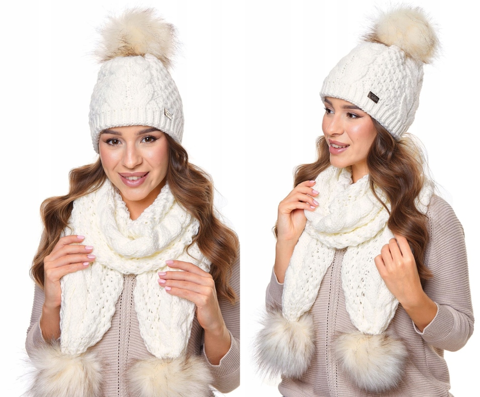 Komplet čepice s bambulí a zimní šála, polský výrobce