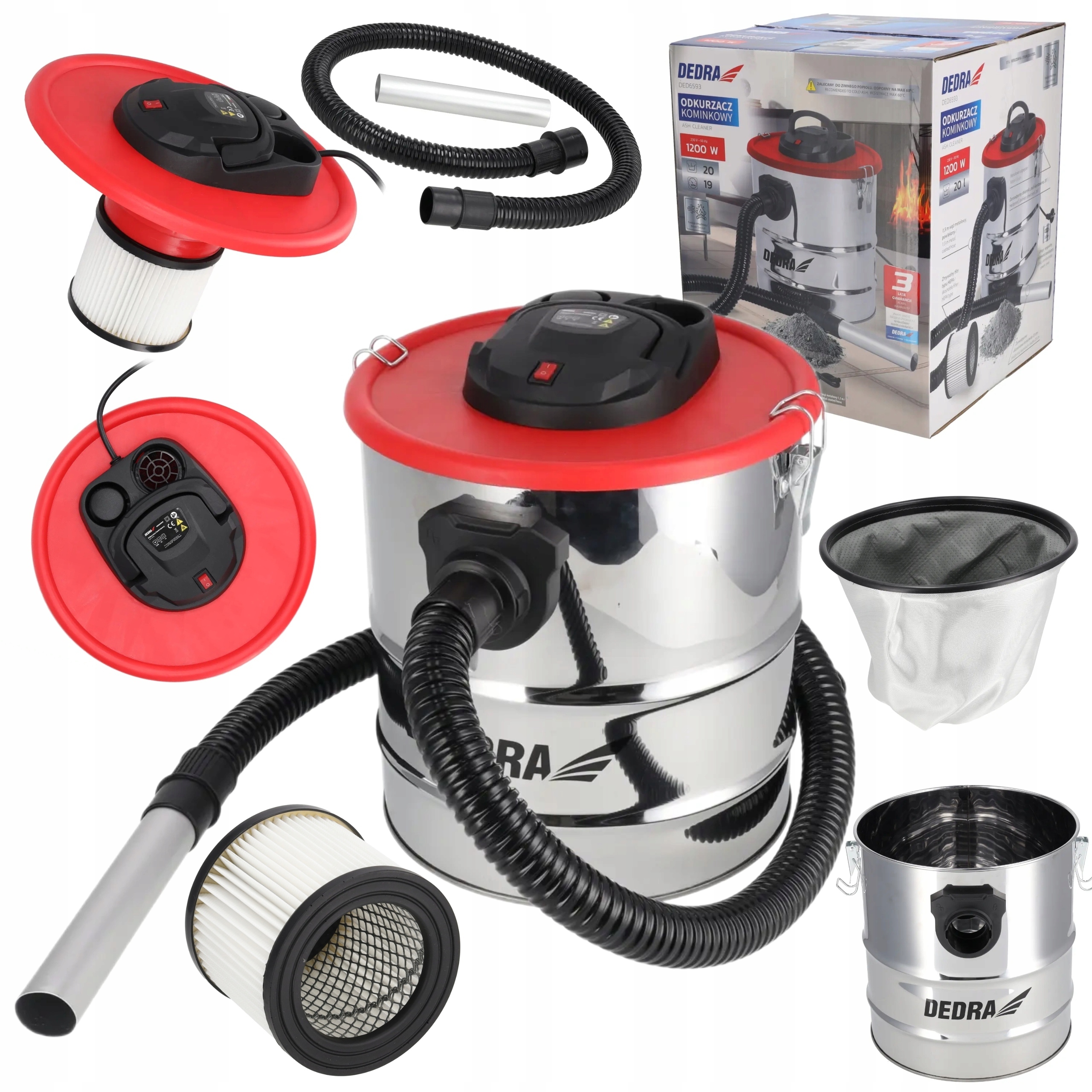 Vysavač na popel do Vysavač Dedra 1200W, nádrž 20 l, DED6593