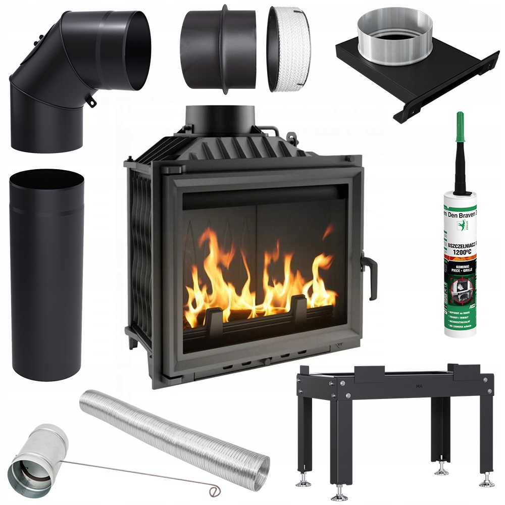 Wkład Kominkowy Żeliwny KRATKI ANTEK 10kW Wylot Fi 180 Dolot Zestaw Montaż