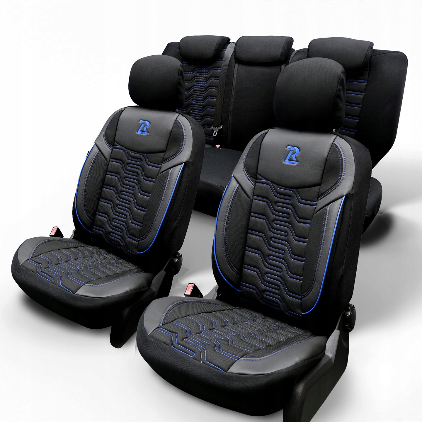 Pokrowce na fotele samochodowe Lucaro Berlin czarno niebieski komplet skóra