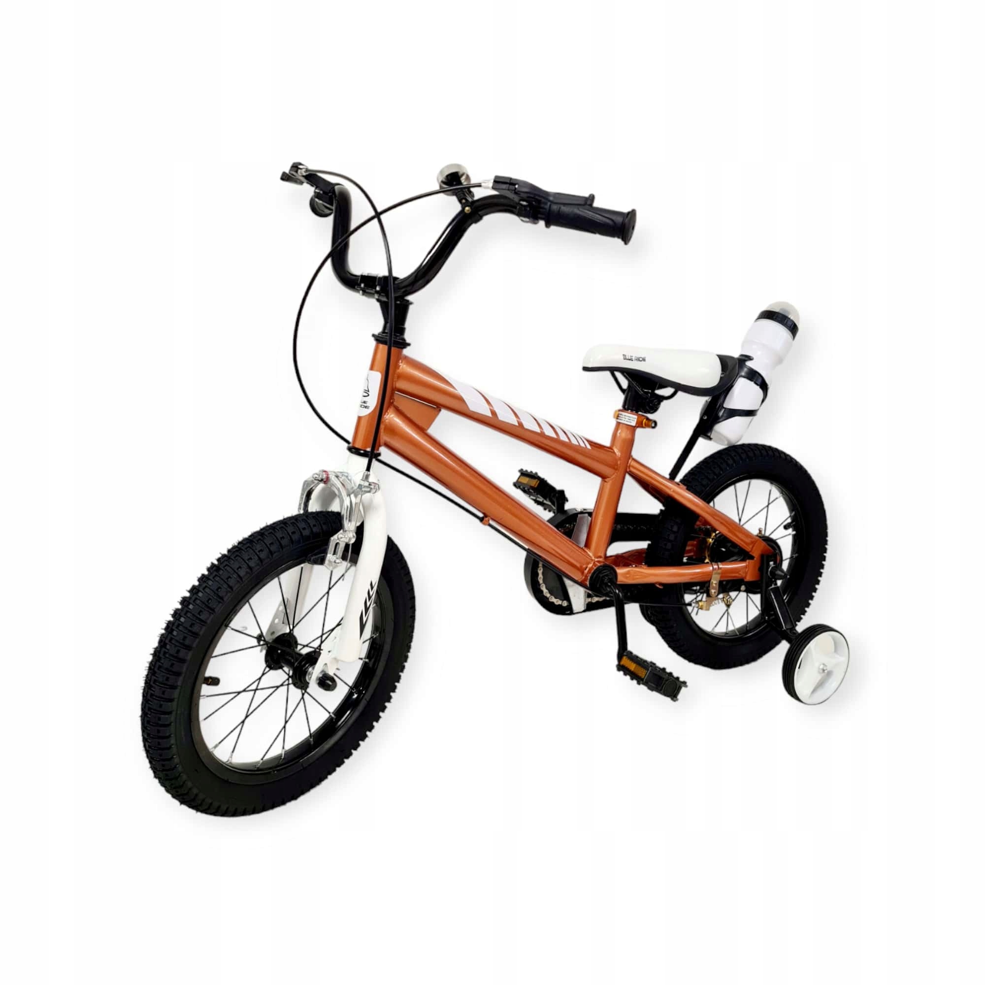 Rowerek rower dziecięcy 14 cali boczne koła bidon dzwonek brązowy miedziany