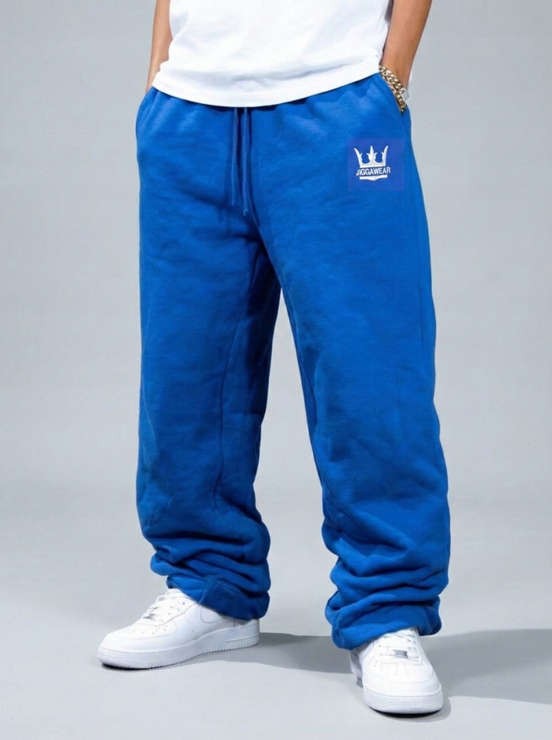 Široké Teplákové Kalhoty Baggy Dámské Modré Jigga Volné Koruna Logo XL