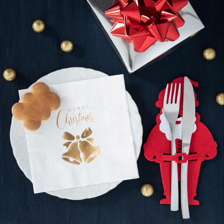 Świąteczne białe Serwetki Merry Christmas dzwonek Marka PartyPal