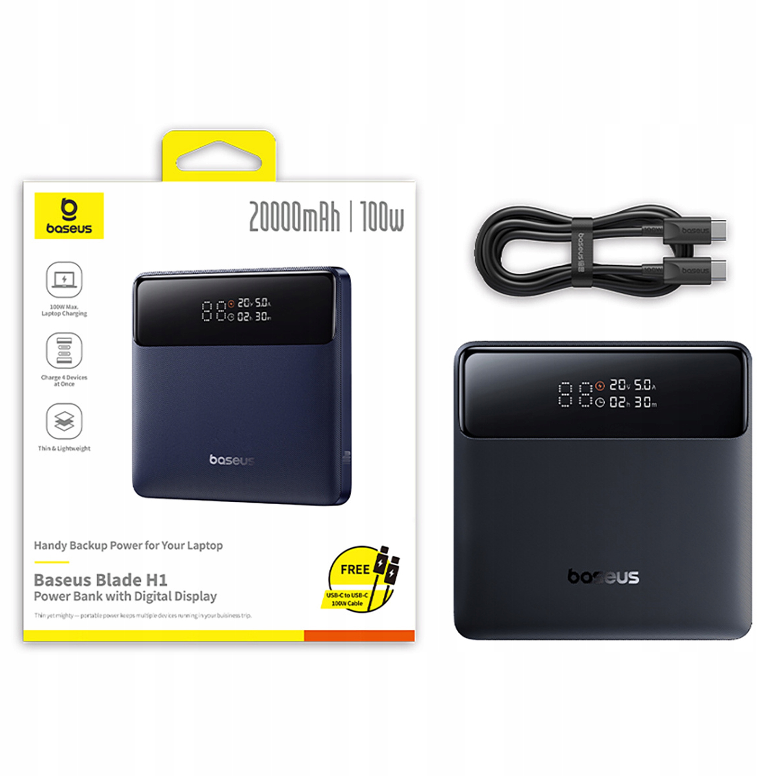 Power Bank Baseus Blade H1 20000 mAh 100W Výkonná Powerbanka Usb-c Usb-a